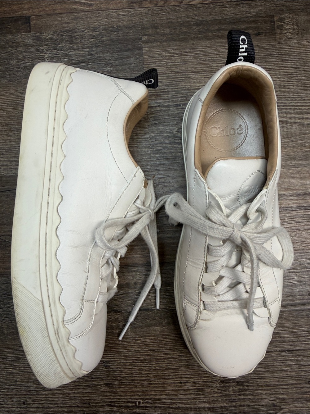 Chloe Lauren White Leather Sneakers Shoe Size 38